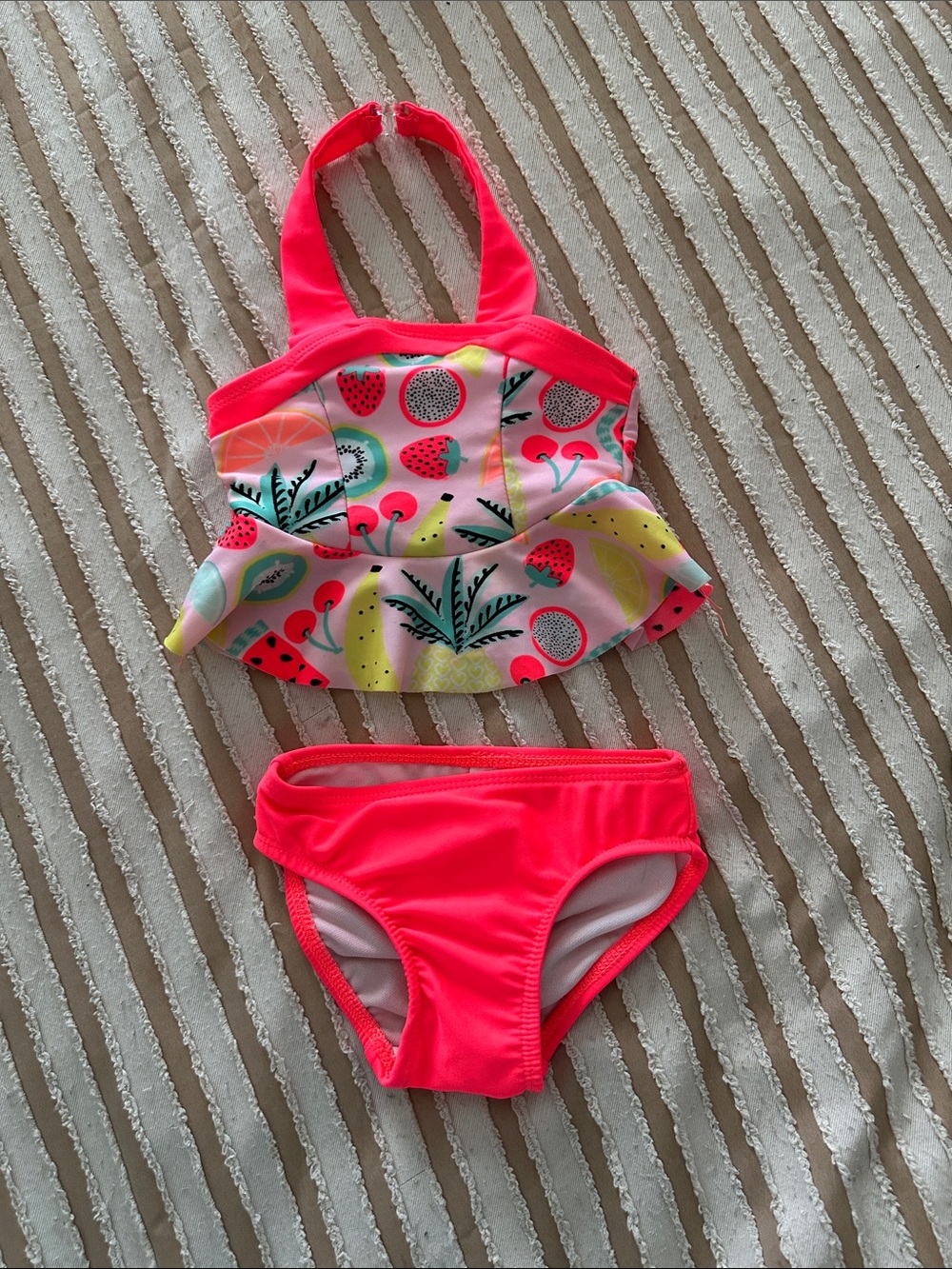 Cat & Jack Neon Pink Fruit Print Two-Piece Swim Set